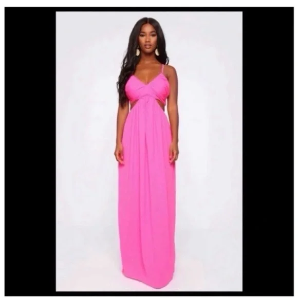 FASHION NOVA Hot Pink Cut Out Maxi Dress - Picture 3 of 10